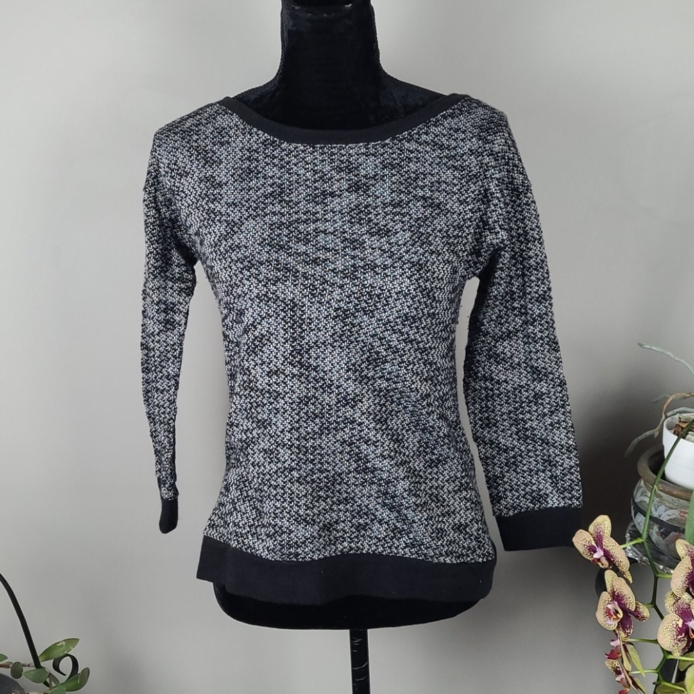 PAPILLON Sweater Black White Knit 3/4 Sleeve
